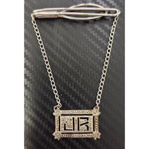 Vintage Manleigh Sterling Silver Tie Chain Bar w/ JR Monogram Drop